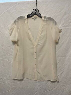 Joie Cream Silk Short Sleeve Button Front Blouse Size M